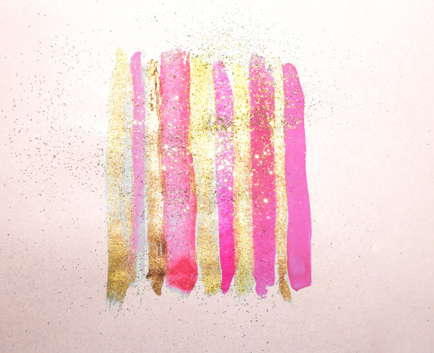 抽象的金色和粉红色水彩条纹和金色闪光在复古的颜色图片下载