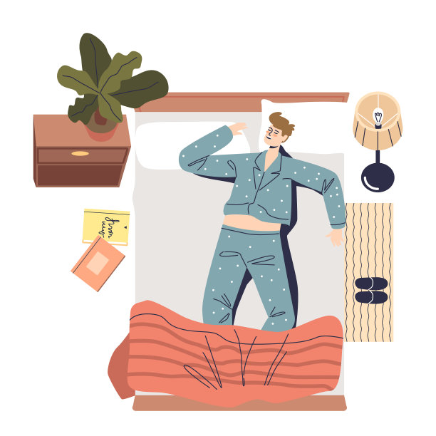 年轻人穿着睡衣睡在舒适的床上图片下载