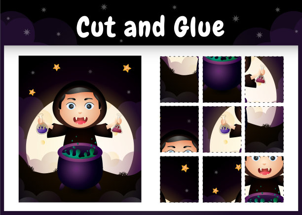 儿童棋盘游戏剪和粘一个可爱的男孩图片下载