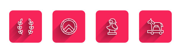 设线月桂花环希腊盾牌古代半身像图片下载