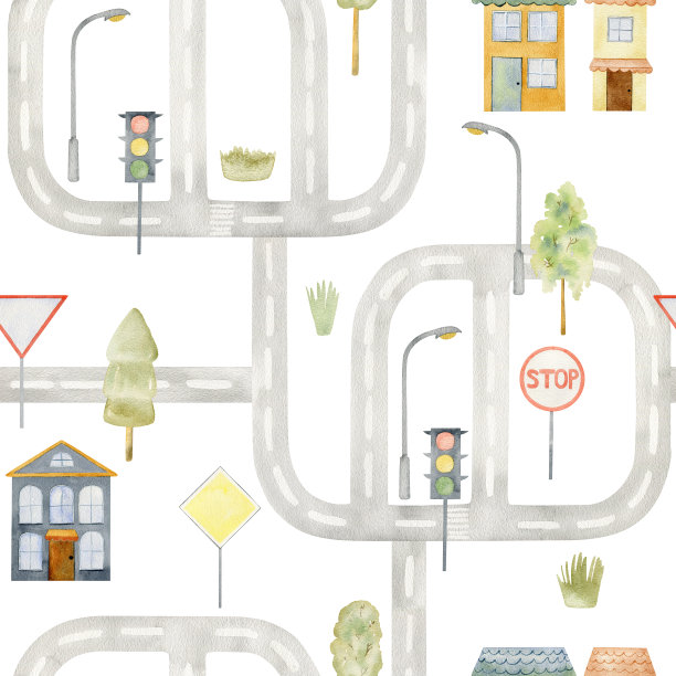 天衣无缝的图案与孩子气的卡通小镇。图片下载