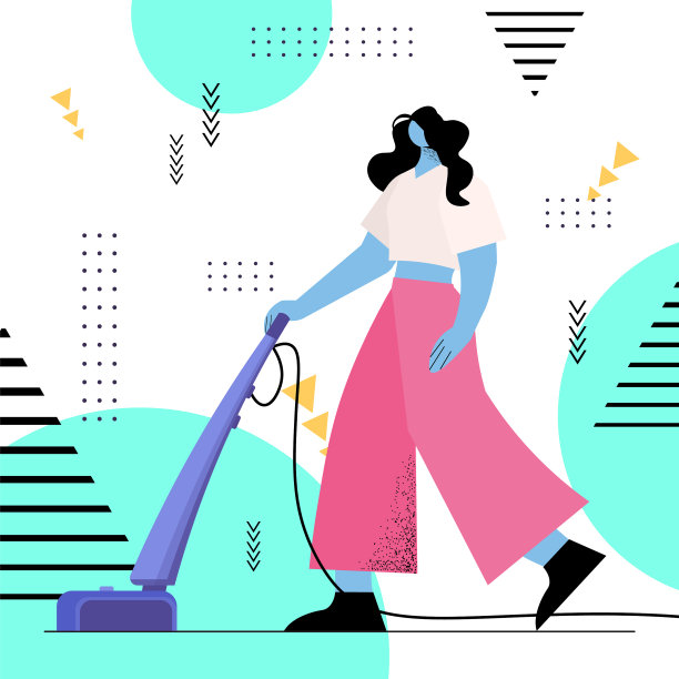 家庭主妇正在用吸尘器吸尘图片下载