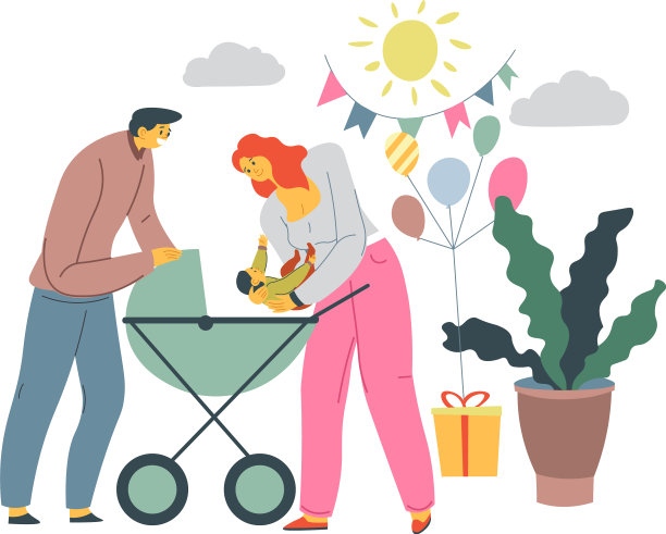 刚出生的小婴儿妈妈和爸爸在照顾着图片下载