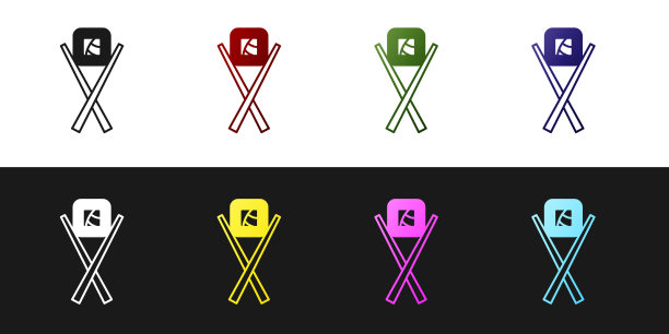 设置寿司与筷子图标孤立在黑色图片下载