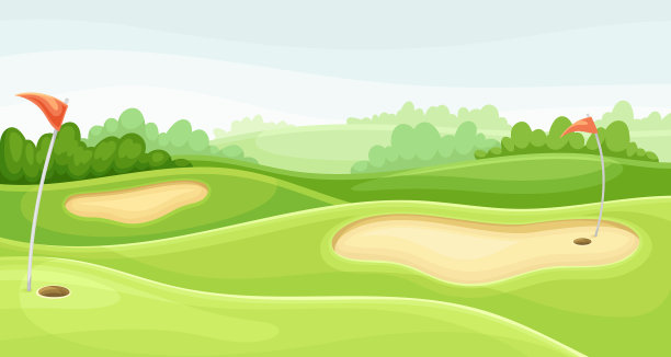 乡村高尔夫球场，洞，红旗和图片下载
