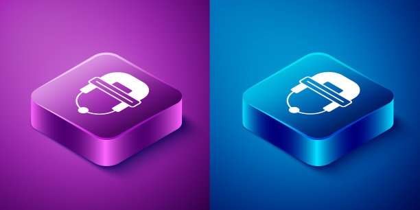 等距曲棍球头盔图标孤立在蓝色和图片下载