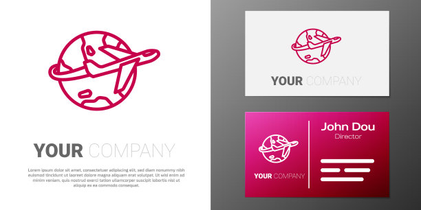 标志型线地球仪与飞行的飞机图标图片下载