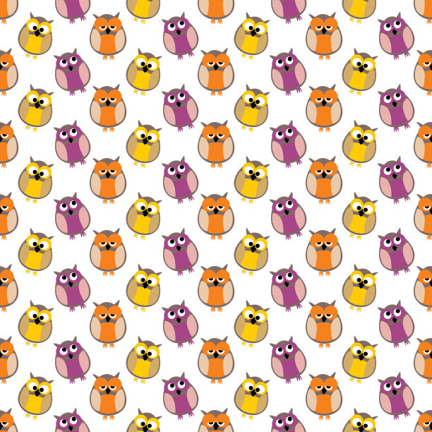 瓷砖图案与猫头鹰在白色背景图片下载