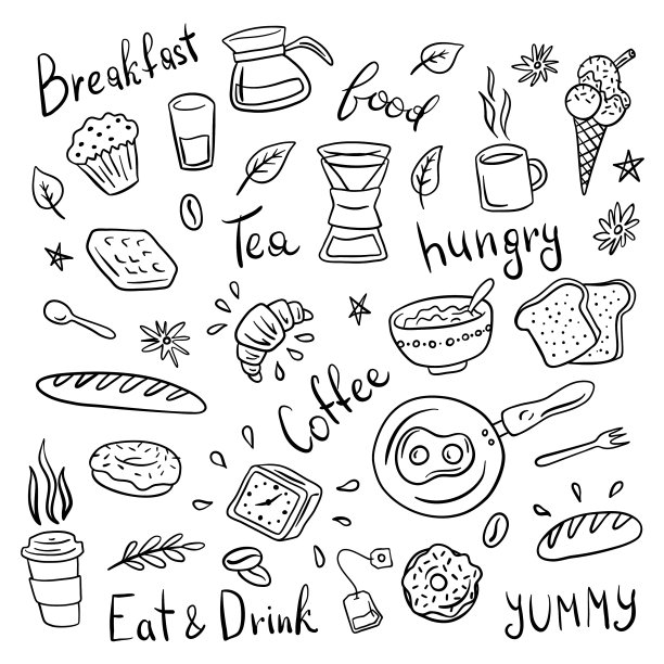 早餐标志黑色细线图标设置图片下载