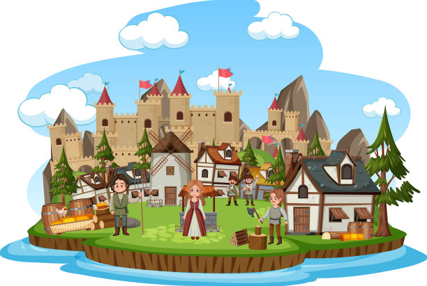 中世纪村庄的村民都是白人图片下载