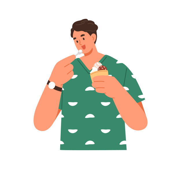 快乐的男人吃着甜甜的冰淇淋品尝着它图片下载