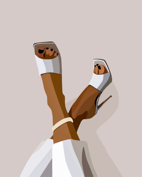 晒黑的女人腿，白色的凉鞋和裤子图片下载