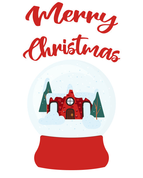 手绘玻璃雪球与新年房子图片下载