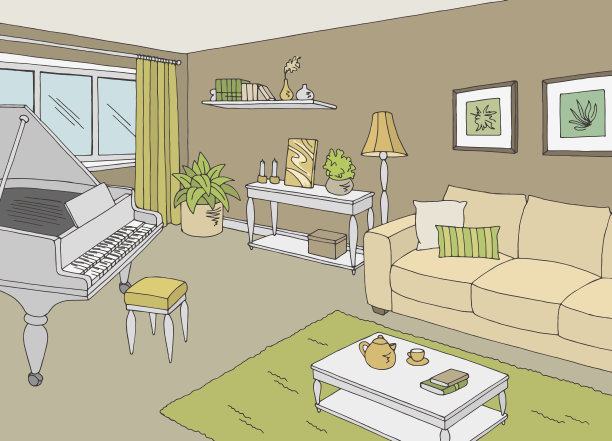 客厅图形彩色家室内素描插图矢量图片下载