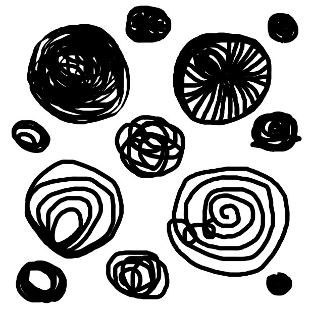 一套涂鸦笔刷圆抽象垃圾。炭黑手绘圆笔画。圆形涂鸦元素。现代斑点气泡设计-矢量插图图片下载