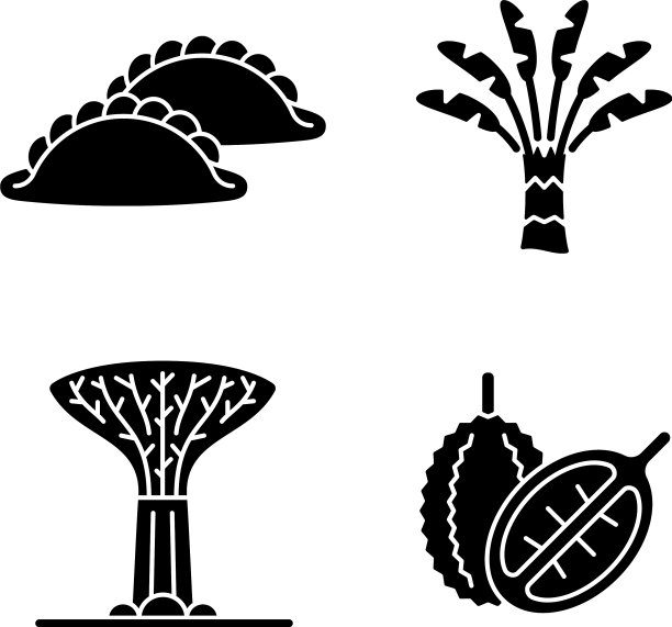 在新加坡的植物上设置黑色象形图标图片下载