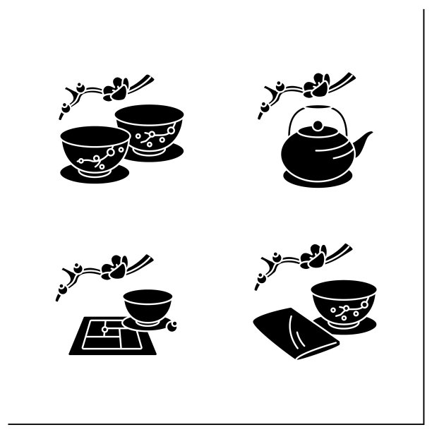 日本茶道象形图标套装图片下载