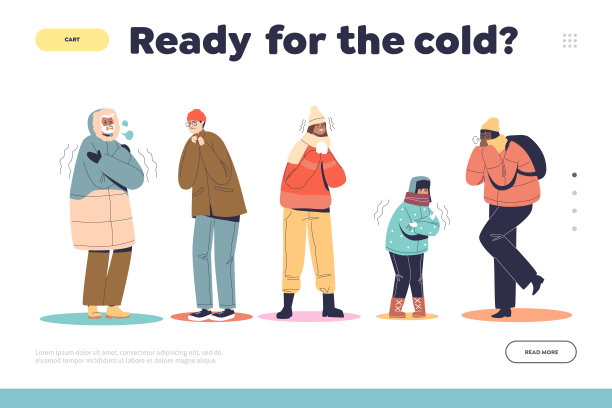 准备好了冷的概念登陆页面，人们穿着温暖的枯萎的衣服，冻坏了图片下载