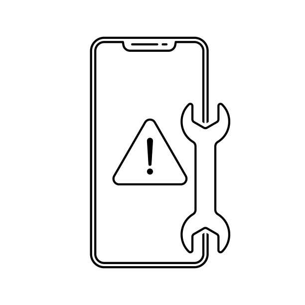 智能手机图标修复。扳手移动图标。黑色线性图标。图片下载