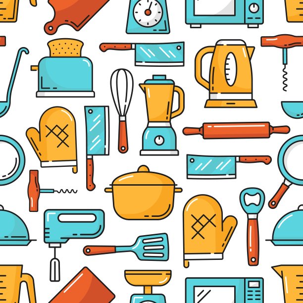 厨房用具和厨具无缝图案图片下载