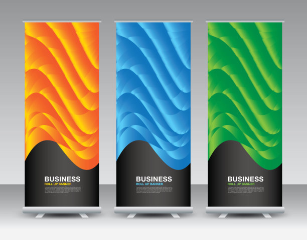 商业卷起横幅设置，卷起横幅设计，旗帜架或旗帜设计，j旗，x旗架，x旗，展览展示，展台设计，海报，广告，几何背景模板，矢量图片下载