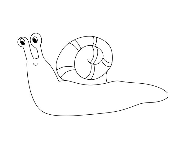 一只可爱的蜗牛被画上了黑色的轮廓。线性图图片下载