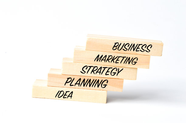 写有商业、战略、计划和想法的木块图片下载