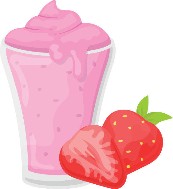 草莓水果奶昔概念，粉红色浆果奶昔矢量颜色图标设计，烹饪早餐符号，早餐菜式标志，餐厅或咖啡馆菜单股票插图图片下载