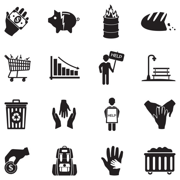 贫困的图标。黑色的平面设计。矢量插图。图片下载