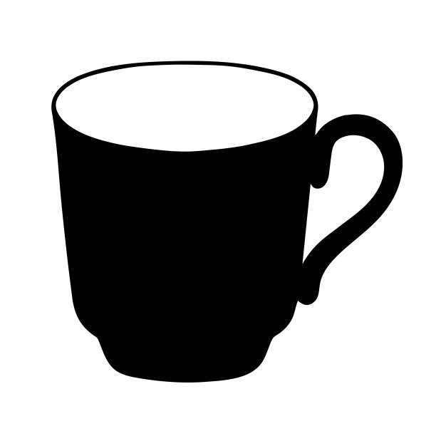 一杯茶或咖啡孤立矢量手绘插图。黑色轮廓形餐具图片下载