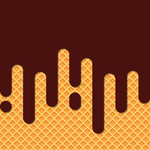 巧克力冰淇淋融化在华夫饼的背景上。咖啡厅菜单、冰淇淋甜点海报、食品包装设计。矢量图图片下载