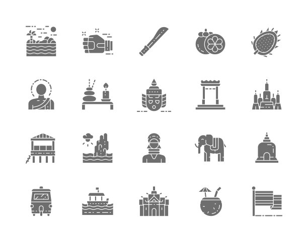 一套泰国文化灰色图标砍刀muay图片下载