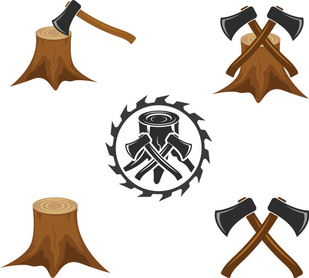斧头与树木树桩图标设计模板图片下载