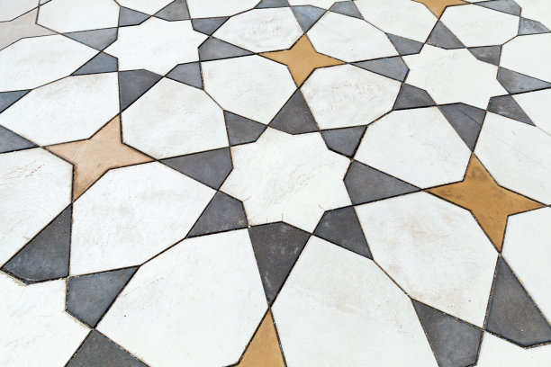 石材马赛克，地砖具有阿拉伯几何图案，背景纹理图片下载