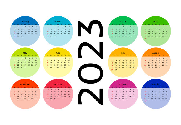 2023年日历，白色背景图片下载