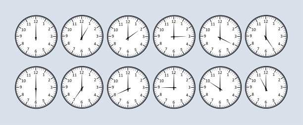 经典挂钟模板。简单的黑色和白色表盘与手。矢量图像。图片下载