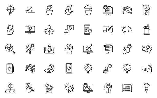 集创意线条图标，教育、思考、思考图片下载