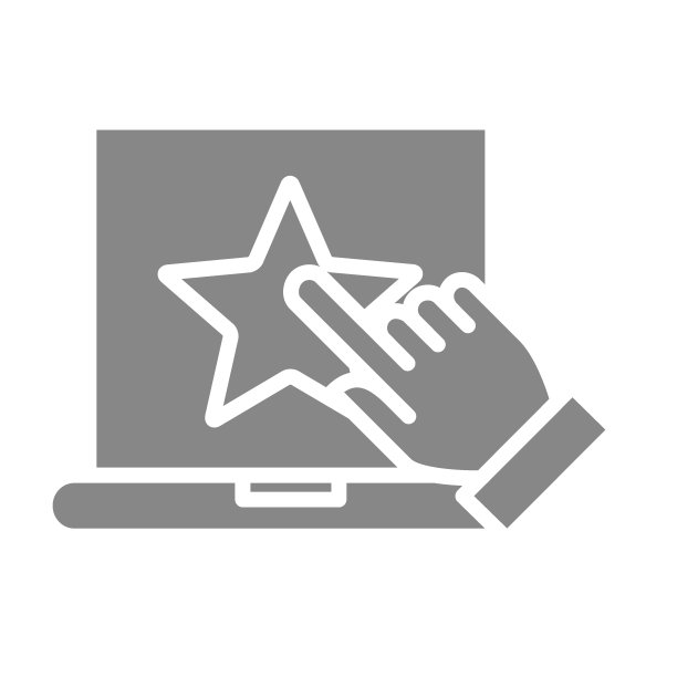 带有星形和灰色图标的手提电脑。客户满意度的象征。图片下载