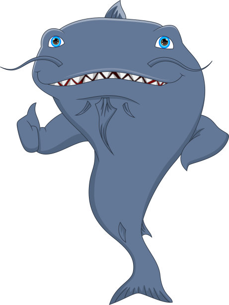 可爱的卡通鲶鱼拇指在白色背景图片下载