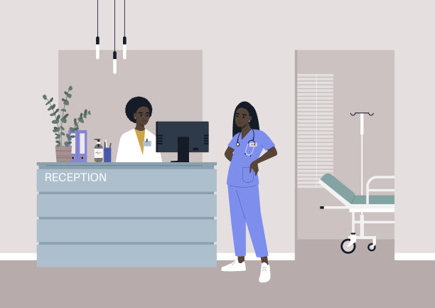 一间卫生所接待，一名身穿制服的年轻非洲女医生，手持医疗器械图片下载