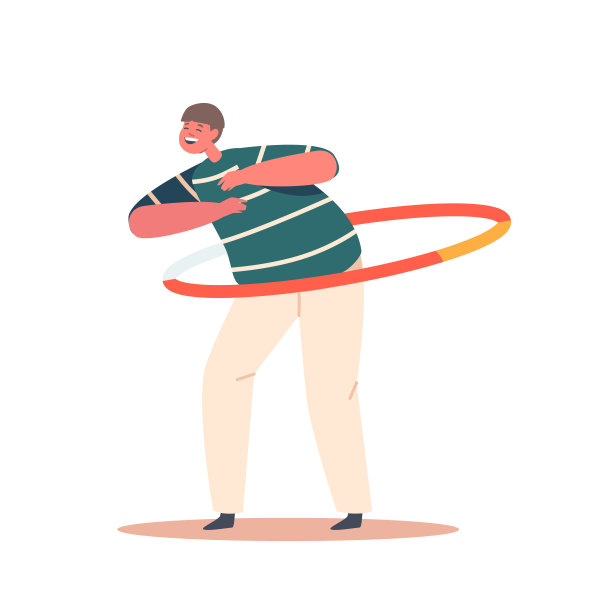 有趣的男孩玩呼啦圈孤立在白色背景。童男角色滚压和纺纱环图片下载