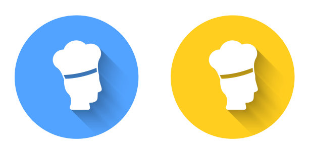 白色意大利厨师图标孤立与长阴影图片下载