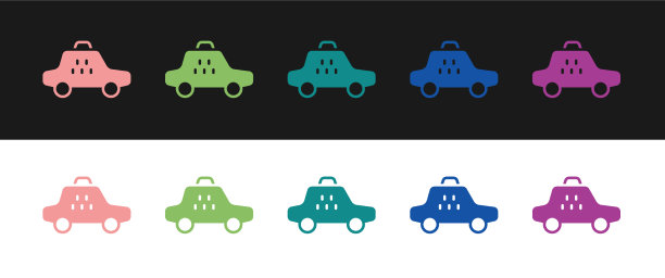 设置出租车图标孤立在黑色和白色图片下载