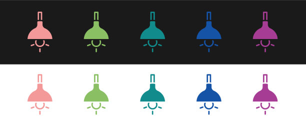 设置灯挂图标孤立在黑色和白色图片下载