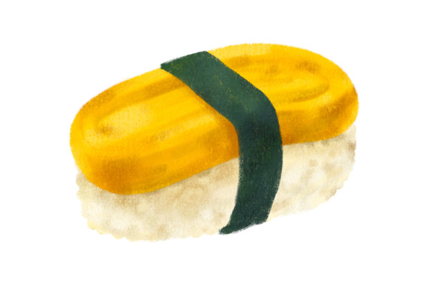 手绘日本料理寿司，甜鸡蛋，煎蛋，玉卷烧，握寿司图片下载