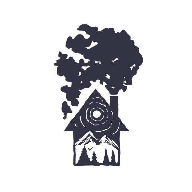 带有烟囱烟雾的私人住宅插图。图片下载