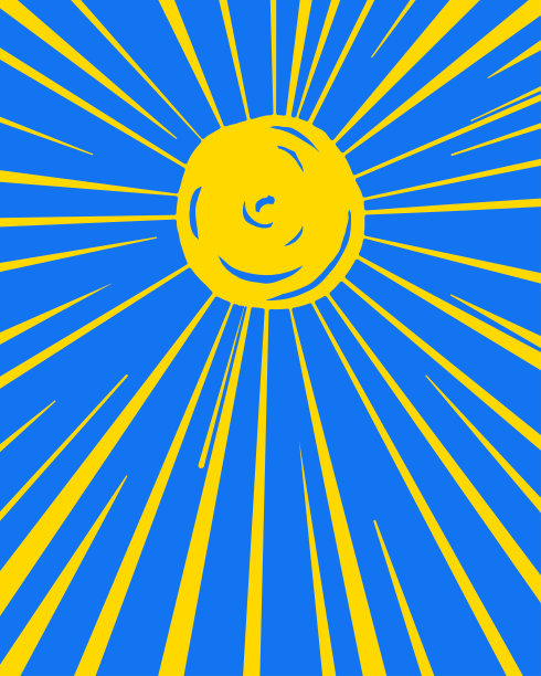 黄色的太阳在蓝色的天空。就像在乌克兰。图片下载