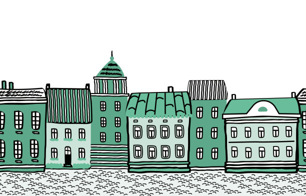 绿色城市。与房屋无缝边界图片下载