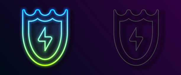 发光的霓虹灯线闪电和盾牌图标图片下载