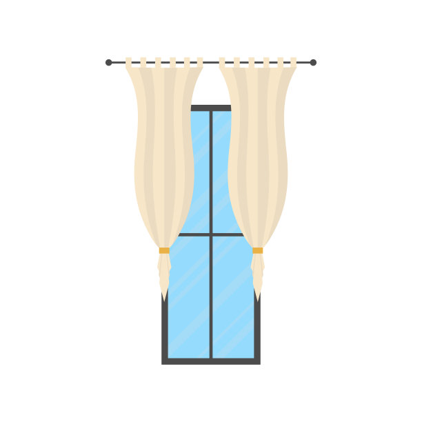 带窗帘的大窗户。孤立。平的风格。图片下载